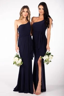 ABIGAIL One Shoulder Maxi Column Dress - Navy
