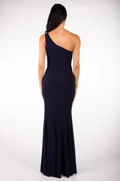 ABIGAIL One Shoulder Maxi Column Dress - Navy