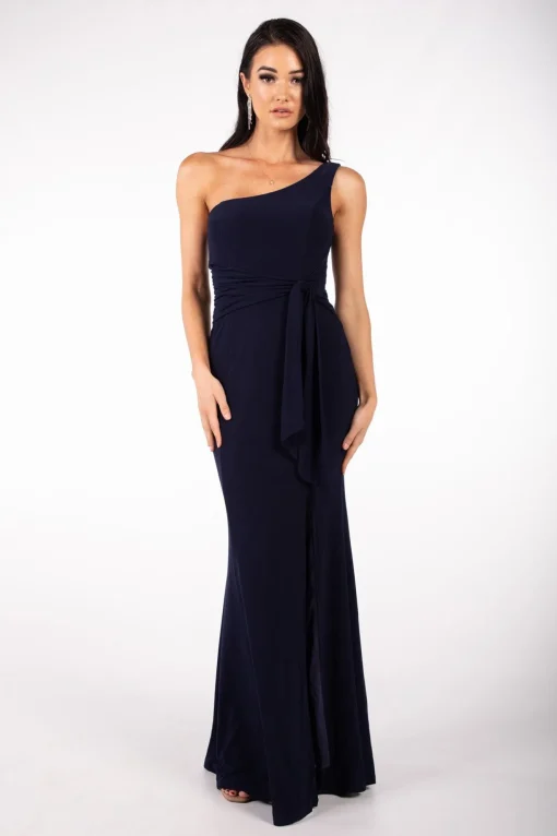 ABIGAIL One Shoulder Maxi Column Dress - Navy