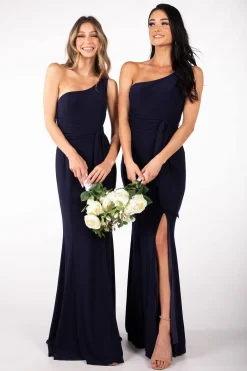 ABIGAIL One Shoulder Maxi Column Dress - Navy