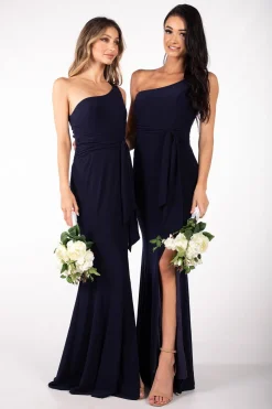 ABIGAIL One Shoulder Maxi Column Dress - Navy
