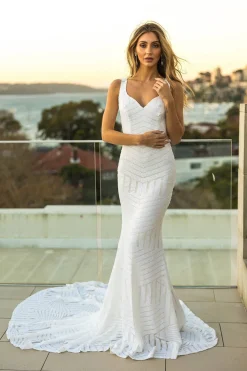 Amalfi Geometric Sequin Gown - White