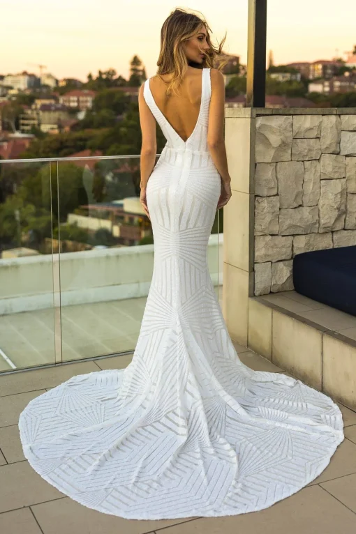 Amalfi Geometric Sequin Gown - White
