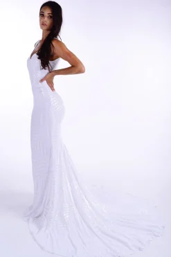 Amalfi Geometric Sequin Gown - White