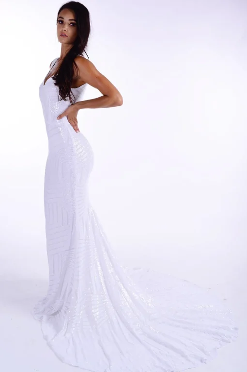 Amalfi Geometric Sequin Gown - White