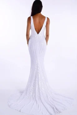 Amalfi Geometric Sequin Gown - White