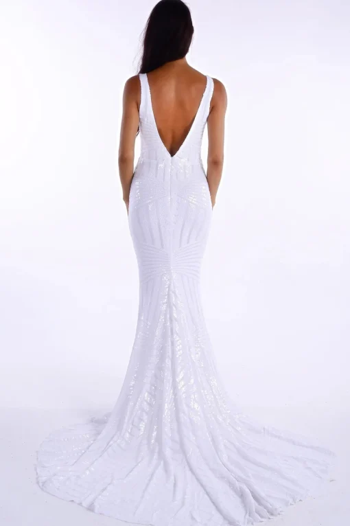 Amalfi Geometric Sequin Gown - White