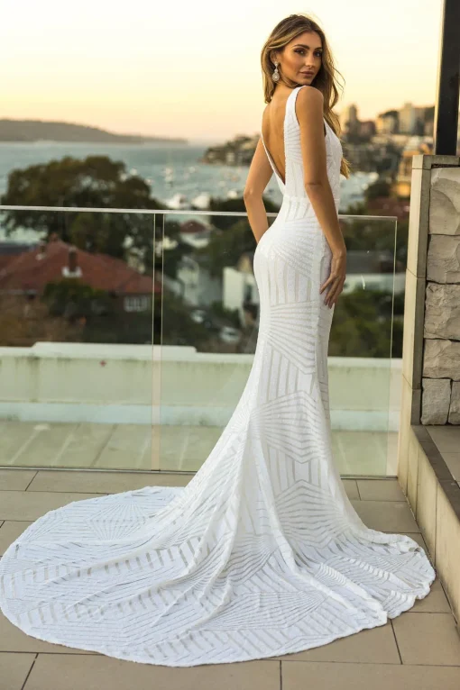 Amalfi Geometric Sequin Gown - White