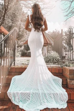 Amalfi Geometric Sequin Gown - White