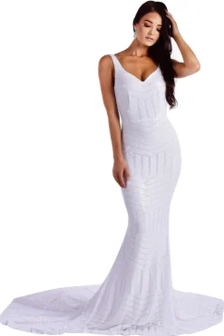 Amalfi Geometric Sequin Gown - White