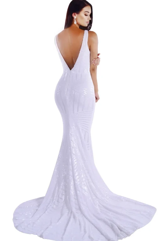 Amalfi Geometric Sequin Gown - White