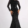 AMANI Long Sleeve Sequin Gown - Black
