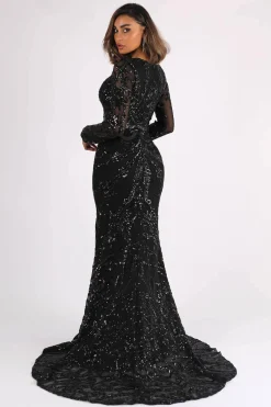 AMANI Long Sleeve Sequin Gown - Black