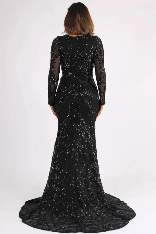 AMANI Long Sleeve Sequin Gown - Black