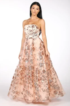 AMAYA Strapless Sequin Ball Gown - Rose Gold