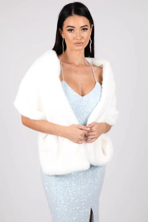 Amira Faux Fur Shawl - White