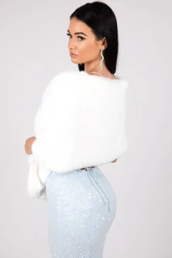 Amira Faux Fur Shawl - White