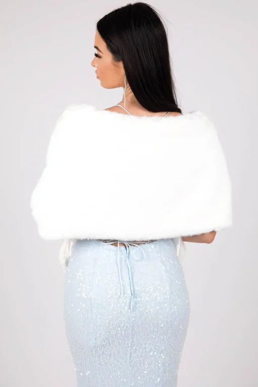 Amira Faux Fur Shawl - White