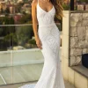 AMIYA Lace Up Back Pattern Sequin Gown - White