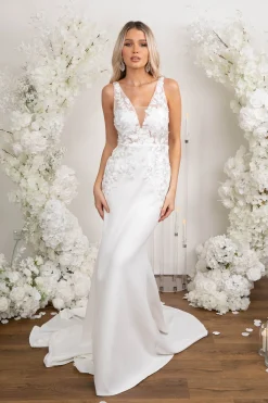 ANDREA Crepe Gown in Ivory