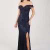 Astrid Off Shoulder Sequin Maxi Dress - Navy