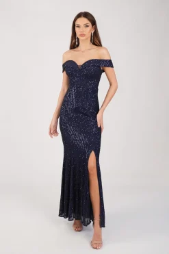 Astrid Off Shoulder Sequin Maxi Dress - Navy