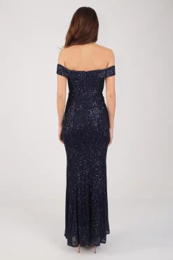 Astrid Off Shoulder Sequin Maxi Dress - Navy