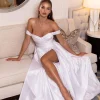 AUDREY Off-Shoulder A-line Satin Gown - White