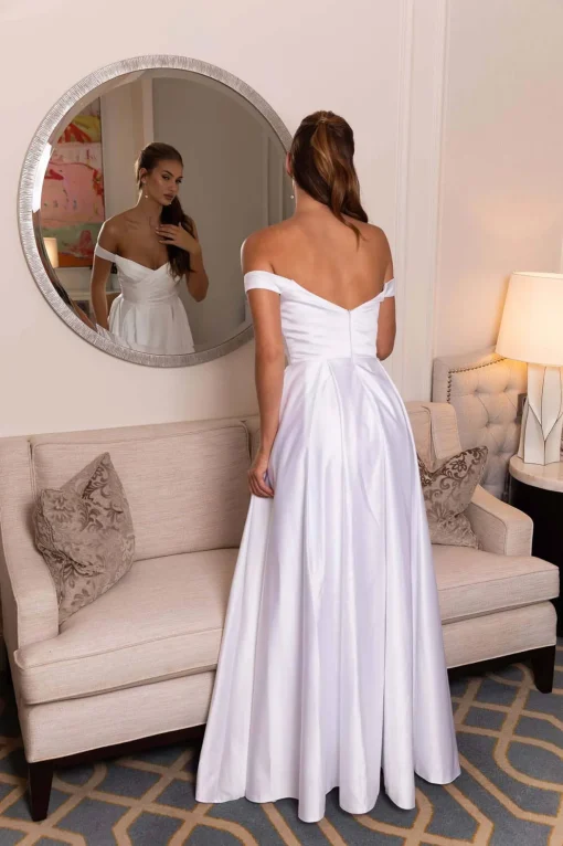 AUDREY Off-Shoulder A-line Satin Gown - White