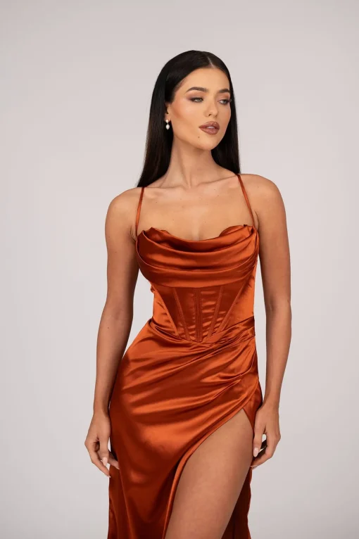 AYANA Corset Satin Gown - Burnt Orange