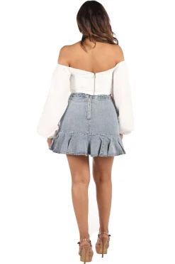 Bardot Bow Front Long Sleeve Top - White