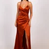 BELINDA Satin Maxi Dress - Burnt Orange