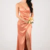 BELINDA Satin Maxi Dress - Peach