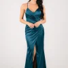 BELINDA Satin Maxi Dress - Teal Green