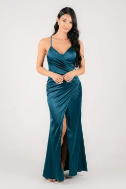 BELINDA Satin Maxi Dress - Teal Green