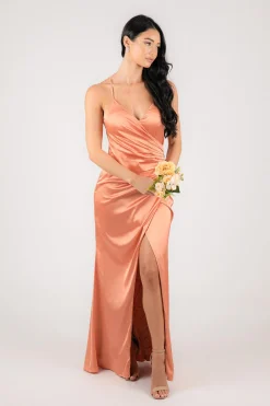 BELINDA Satin Maxi Dress - Peach