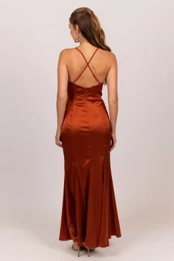BELINDA Satin Maxi Dress - Burnt Orange