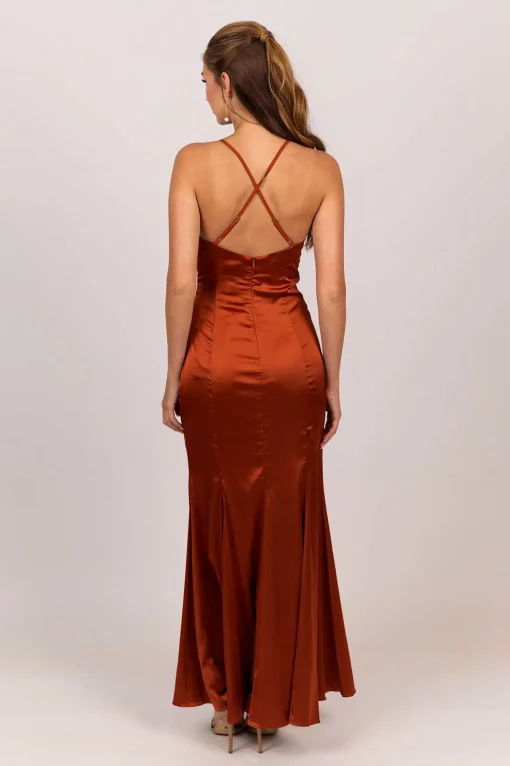 BELINDA Satin Maxi Dress - Burnt Orange