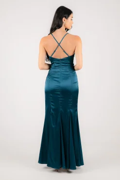 BELINDA Satin Maxi Dress - Teal Green