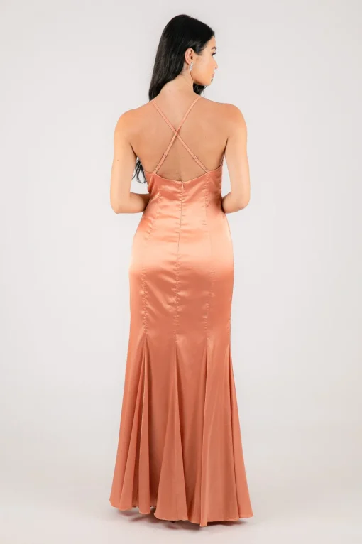 BELINDA Satin Maxi Dress - Peach