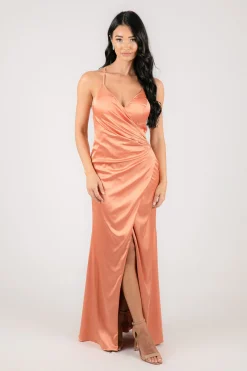 BELINDA Satin Maxi Dress - Peach
