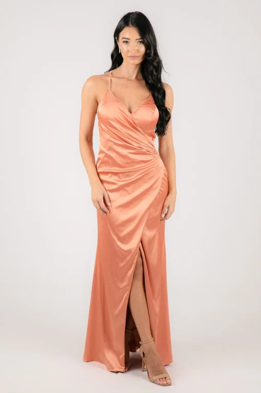 BELINDA Satin Maxi Dress - Peach