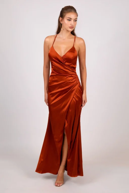 BELINDA Satin Maxi Dress - Burnt Orange