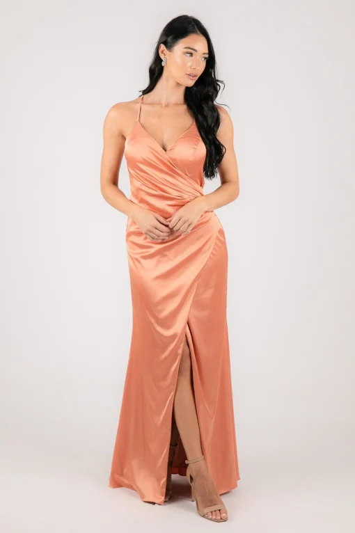 BELINDA Satin Maxi Dress - Peach