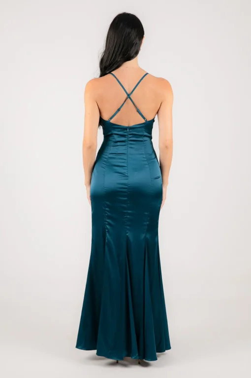 BELINDA Satin Maxi Dress - Teal Green