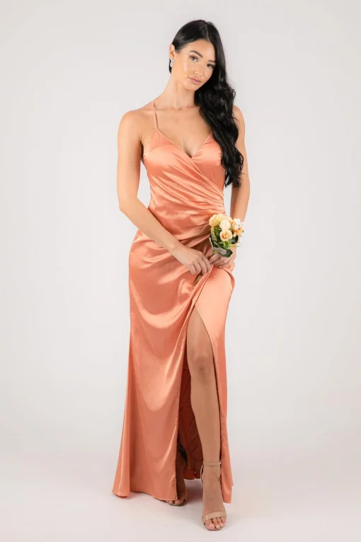 BELINDA Satin Maxi Dress - Peach