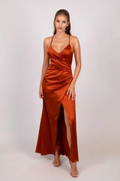 BELINDA Satin Maxi Dress - Burnt Orange