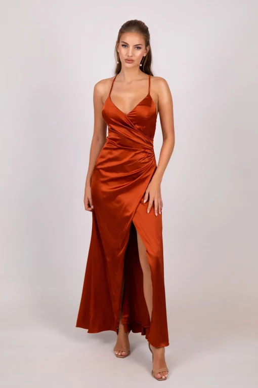 BELINDA Satin Maxi Dress - Burnt Orange