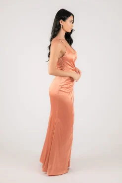 BELINDA Satin Maxi Dress - Peach