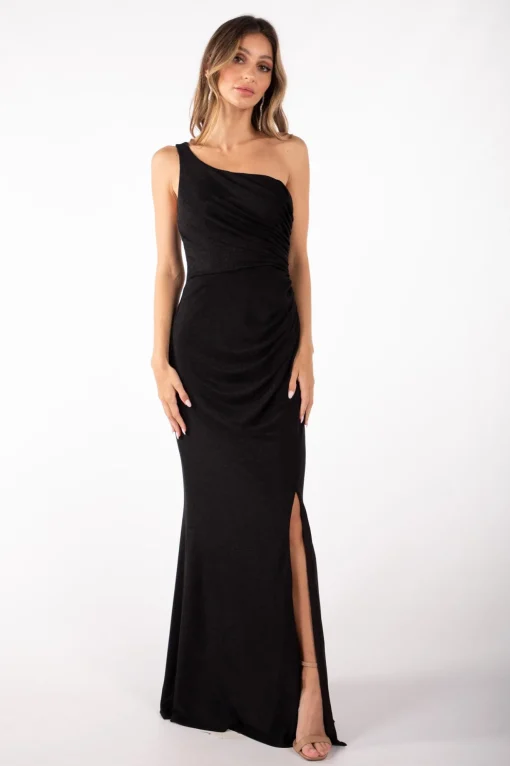 CALI One Shoulder Maxi Dress - Shimmer Black